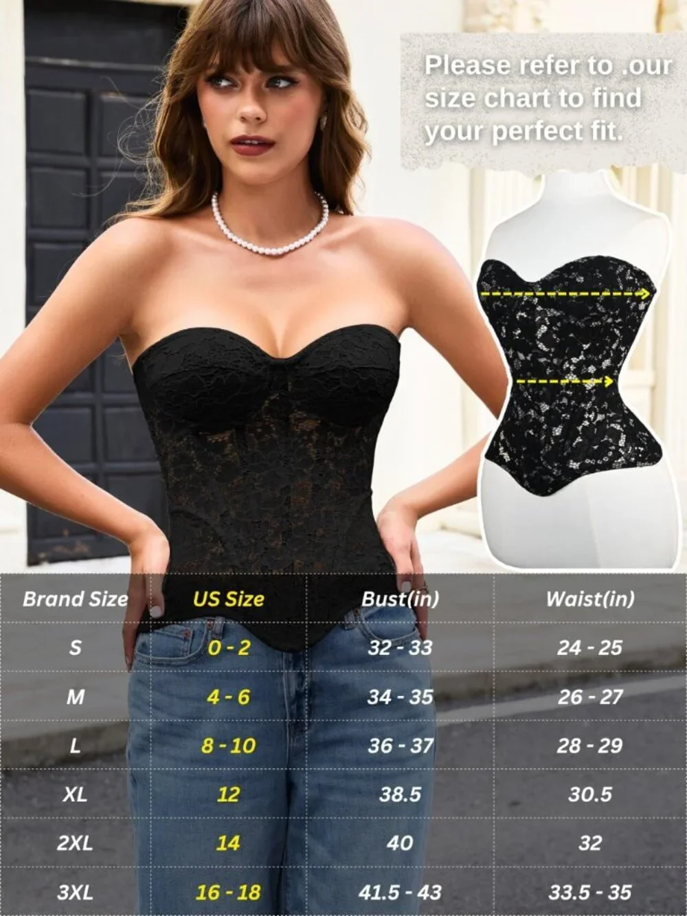 Women's French Romance Corsets, Sheer Floral Lace Fits 0-8, Push-Up Bustier with - Picture 6 of 7